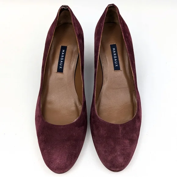 Margeaux The Heel Suede Pump Block Heel Patent Leather Accents Burgundy 38.5/8.5 - Picture 3 of 15